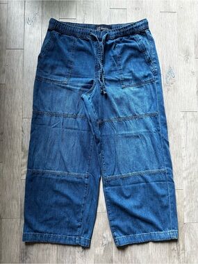 GAP Pull on High Rise Wide leg Indigo Relaxed Denim Joggers Size XL